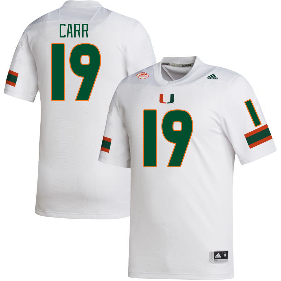 Men #19 Ny Carr Miami Hurricanes College Football Jerseys Stitched-White